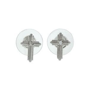 Vintage JCM Sterling Silver Dainty Religious Cross Cubic Zirconia Stud Earrings